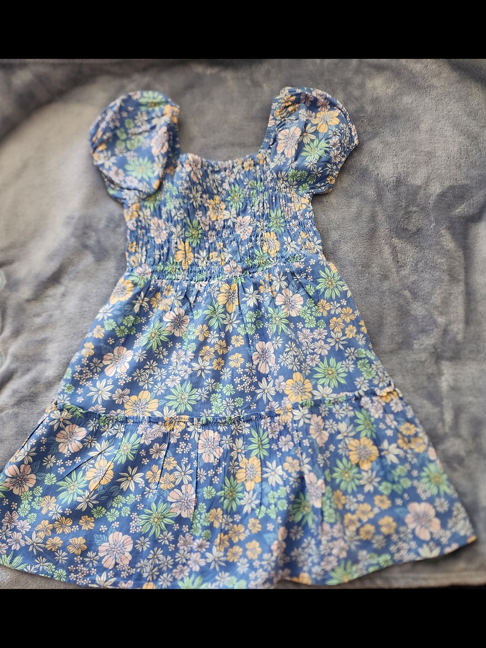jumping beans Blue Floral Smocked Sundress with Puff Sleeves